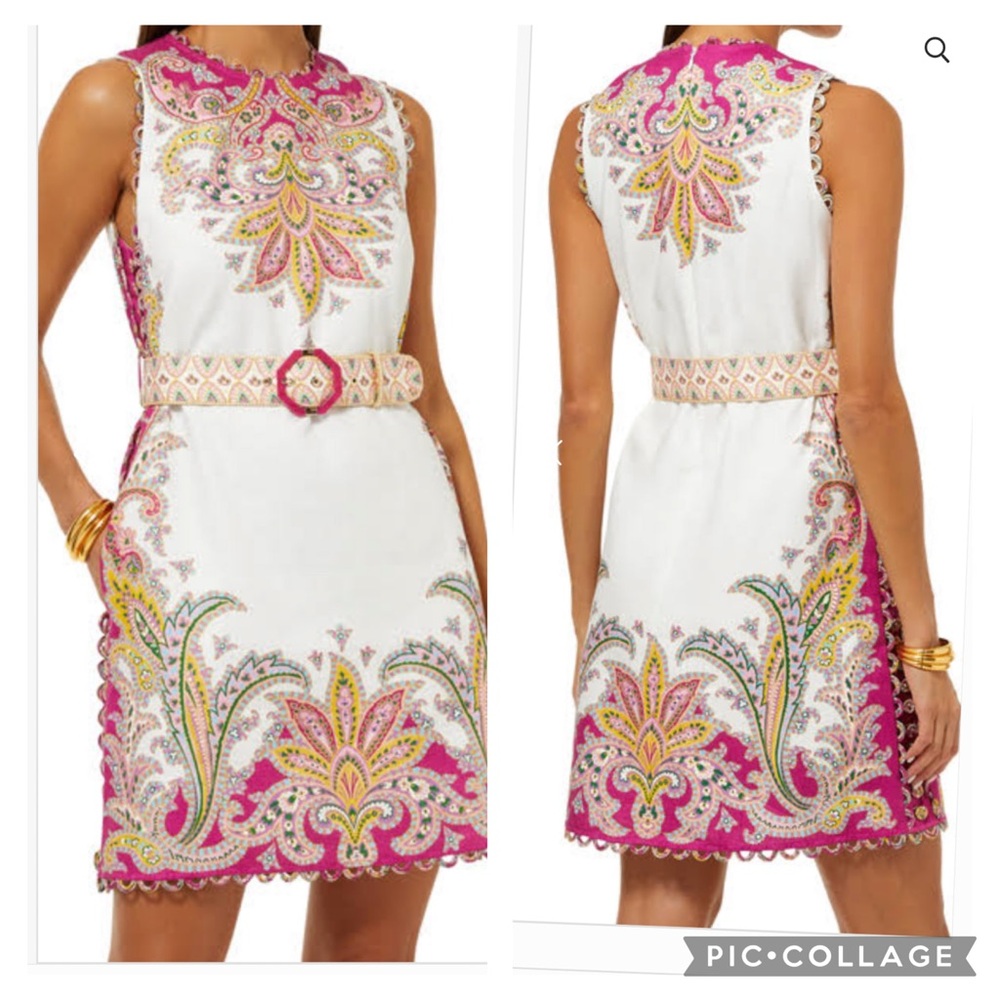 Zimmermann NWT Colorful Beautiful Linen Scallop Embroidered Dress Size 1